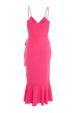 Pink Frill Hem Midi Dress -Dazzle Dresses 00100038317 ZB
