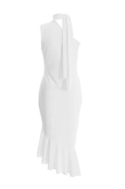 White Asymmetric Frill Bodycon Midi Dress -Dazzle Dresses 00100038323 ZB