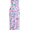 Blue Floral Satin Tie Back Midi Dress