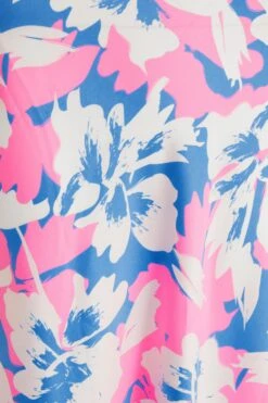 Blue Floral Satin Tie Back Midi Dress -Dazzle Dresses 00100038338 ZS