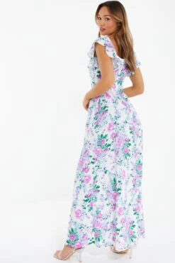 White Floral Split Maxi Dress -Dazzle Dresses 00100038341 XB