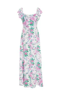 White Floral Split Maxi Dress -Dazzle Dresses 00100038341 ZB