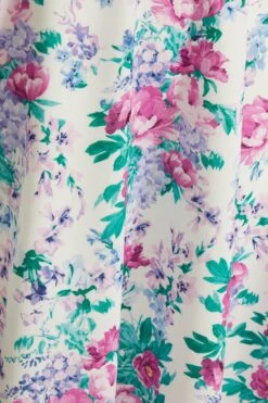 White Floral Puff Sleeve Midi Dress -Dazzle Dresses 00100038342 ZS