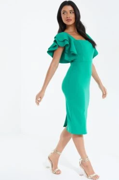 Green Frill Midi Dress -Dazzle Dresses 00100038343 XS
