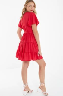 Red Wrap Skater Dress -Dazzle Dresses 00100038347 XB