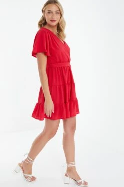 Red Wrap Skater Dress -Dazzle Dresses 00100038347 XS