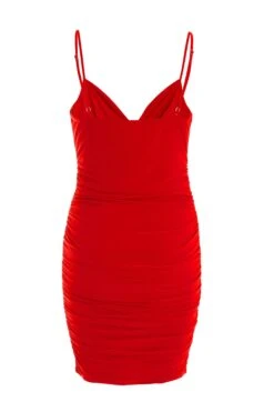 Red Ruched Bodycon Mini Dress -Dazzle Dresses 00100038352 ZB