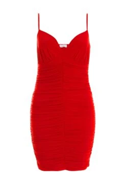 Red Ruched Bodycon Mini Dress
