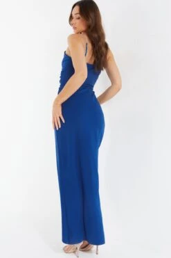 Royal Blue Diamante Wrap Maxi Dress -Dazzle Dresses 00100038454 XB
