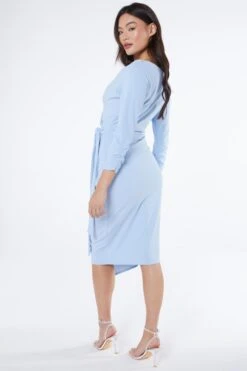 Light Blue Wrap Tie Midi Dress -Dazzle Dresses 00100038461 XB