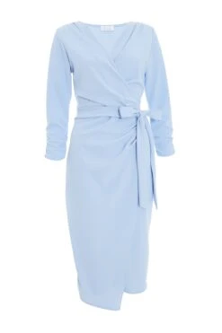 Light Blue Wrap Tie Midi Dress