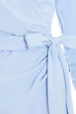 Light Blue Wrap Tie Midi Dress -Dazzle Dresses 00100038461 ZS