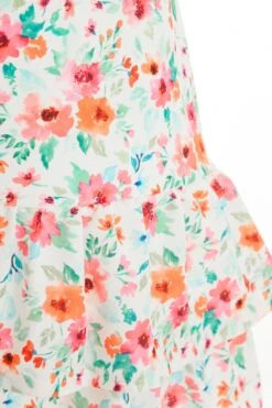 White Ditsy Floral Frill Mini Dress -Dazzle Dresses 00100038464 ZS