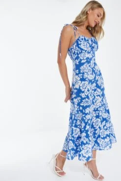 Blue Floral Strappy Midi Dress -Dazzle Dresses 00100038468 XS