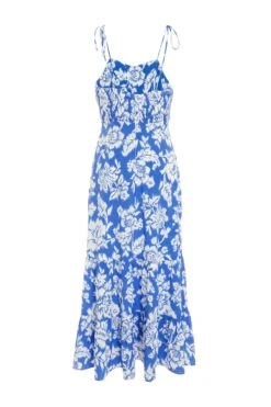 Blue Floral Strappy Midi Dress -Dazzle Dresses 00100038468 ZB