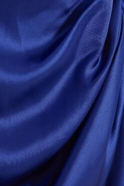 Navy Satin Ruched Bardot Midi Dress -Dazzle Dresses 00100038472 ZS