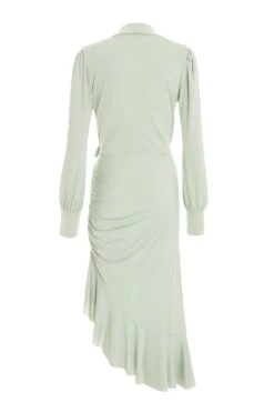 Sage Long Sleeve Frill Midi Dress -Dazzle Dresses 00100038498 ZB