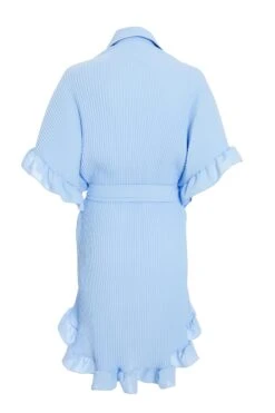 Blue Oversized Pleated Shirt Dress -Dazzle Dresses 00100038566 ZB