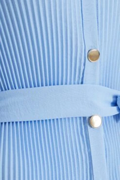 Blue Oversized Pleated Shirt Dress -Dazzle Dresses 00100038566 ZS