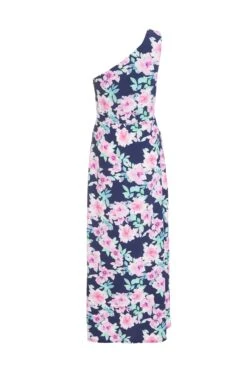 Navy Floral One Shoulder Maxi Dress -Dazzle Dresses 00100038594 ZB
