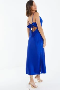 Royal Blue Satin Slip Midi Dress -Dazzle Dresses 00100038636 XB