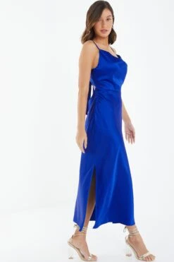 Royal Blue Satin Slip Midi Dress -Dazzle Dresses 00100038636 XS