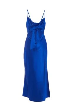 Royal Blue Satin Slip Midi Dress -Dazzle Dresses 00100038636 ZB