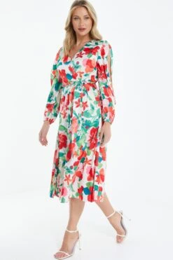 Multicoloured Tropical Midi Dress -Dazzle Dresses 00100038637 XS
