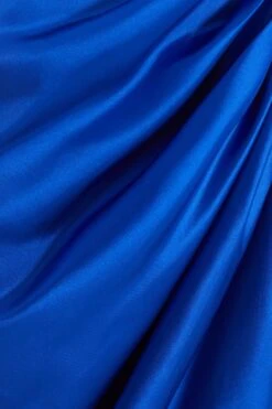 Royal Blue Satin Wrap Ruched Midi Dress -Dazzle Dresses 00100038638 ZS