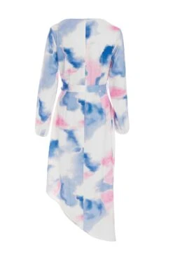 Blue Satin Asymmetric Hem Midi Dress -Dazzle Dresses 00100038640 ZB