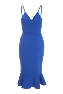 Blue Frill Wrap Midi Dress -Dazzle Dresses 00100038644 ZB
