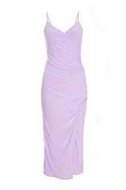 Lilac Wrap Ruched Midi Dress