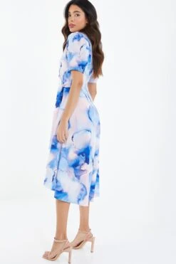 Blue Marble Print Dip Hem Dress -Dazzle Dresses 00100038684 XB