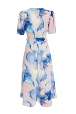 Blue Marble Print Dip Hem Dress -Dazzle Dresses 00100038684 ZB