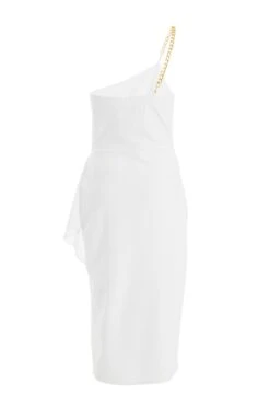 White Asymmetric Wrap Midi Dress -Dazzle Dresses 00100038779 ZB
