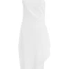 White Asymmetric Wrap Midi Dress