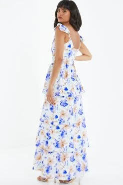 White Floral Tiered Maxi Dress -Dazzle Dresses 00100038783 XB