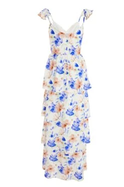 White Floral Tiered Maxi Dress -Dazzle Dresses 00100038783 ZB