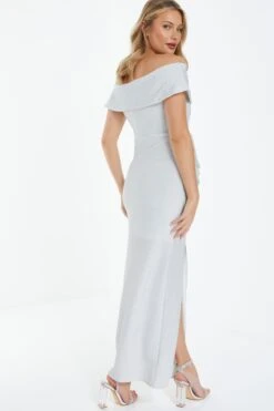 Silver Glitter Bardot Maxi Dress -Dazzle Dresses 00100038842 XB