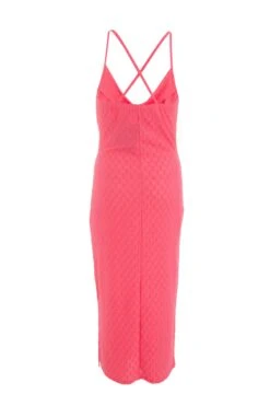 Pink Textured Cowl Midi Dress -Dazzle Dresses 00100038847 ZB