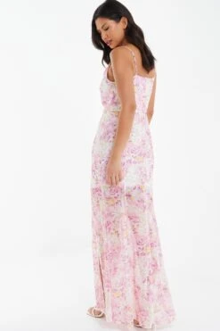 Pink Floral Mesh Maxi Dress -Dazzle Dresses 00100038870 XB
