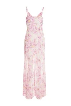 Pink Floral Mesh Maxi Dress -Dazzle Dresses 00100038870 ZB
