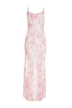 Pink Floral Mesh Maxi Dress