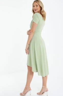 Green Bardot Dip Hem Midi Dress -Dazzle Dresses 00100038996 XB
