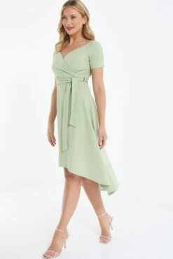 Green Bardot Dip Hem Midi Dress -Dazzle Dresses 00100038996 XS