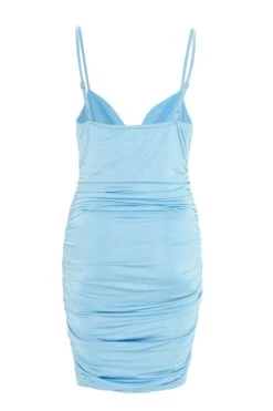 Blue Ruched Bodycon Mini Dress -Dazzle Dresses 00100038998 ZB