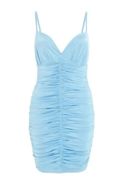 Blue Ruched Bodycon Mini Dress