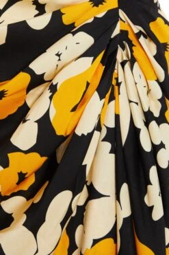 Black Floral Cold Shoulder Midi Dress -Dazzle Dresses 00100039068 ZS