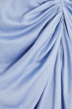 Blue Satin Ruched Midi Dress -Dazzle Dresses 00100039119 ZS