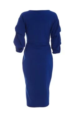 Royal Blue Wrap Tie Midi Dress -Dazzle Dresses 00100039356 ZB